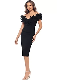 Women's Off the Shoulder Scuba Ruffle Sheath Dress