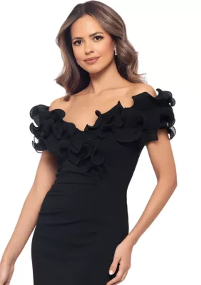Women's Off the Shoulder Scuba Ruffle Sheath Dress