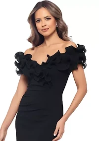Women's Off the Shoulder Scuba Ruffle Sheath Dress