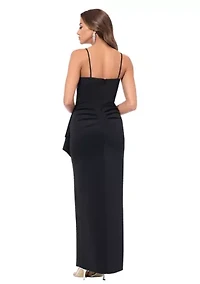 Women's Sleeveless V-Neck Solid Side Ruffle Gown