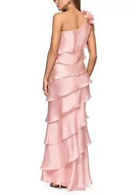 Women's Sleeveless Asymmetrical Tier Ruffle Solid Gown