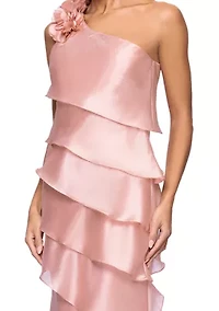 Women's Sleeveless Asymmetrical Tier Ruffle Solid Gown