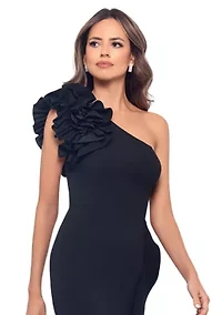 Women's Sleeveless Asymmetrical Neck Ruffle Gown