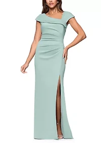 Women's Cap Sleeve Asymmetrical Solid Scuba Gown