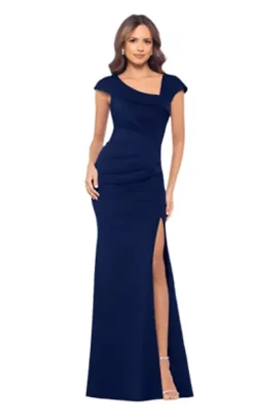 Women's Cap Sleeve Asymmetrical Solid Scuba Gown