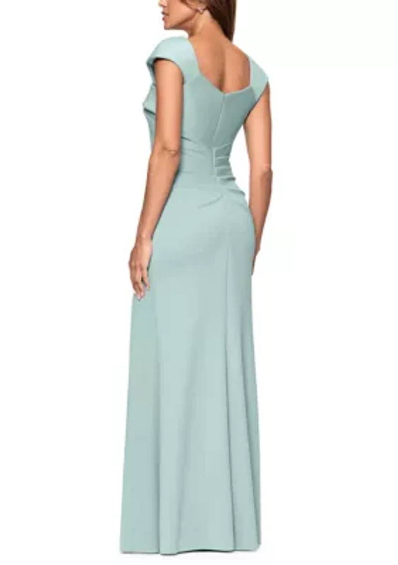 Women's Cap Sleeve Asymmetrical Solid Scuba Gown