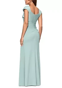 Women's Cap Sleeve Asymmetrical Solid Scuba Gown