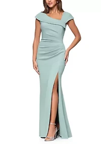 Women's Cap Sleeve Asymmetrical Solid Scuba Gown