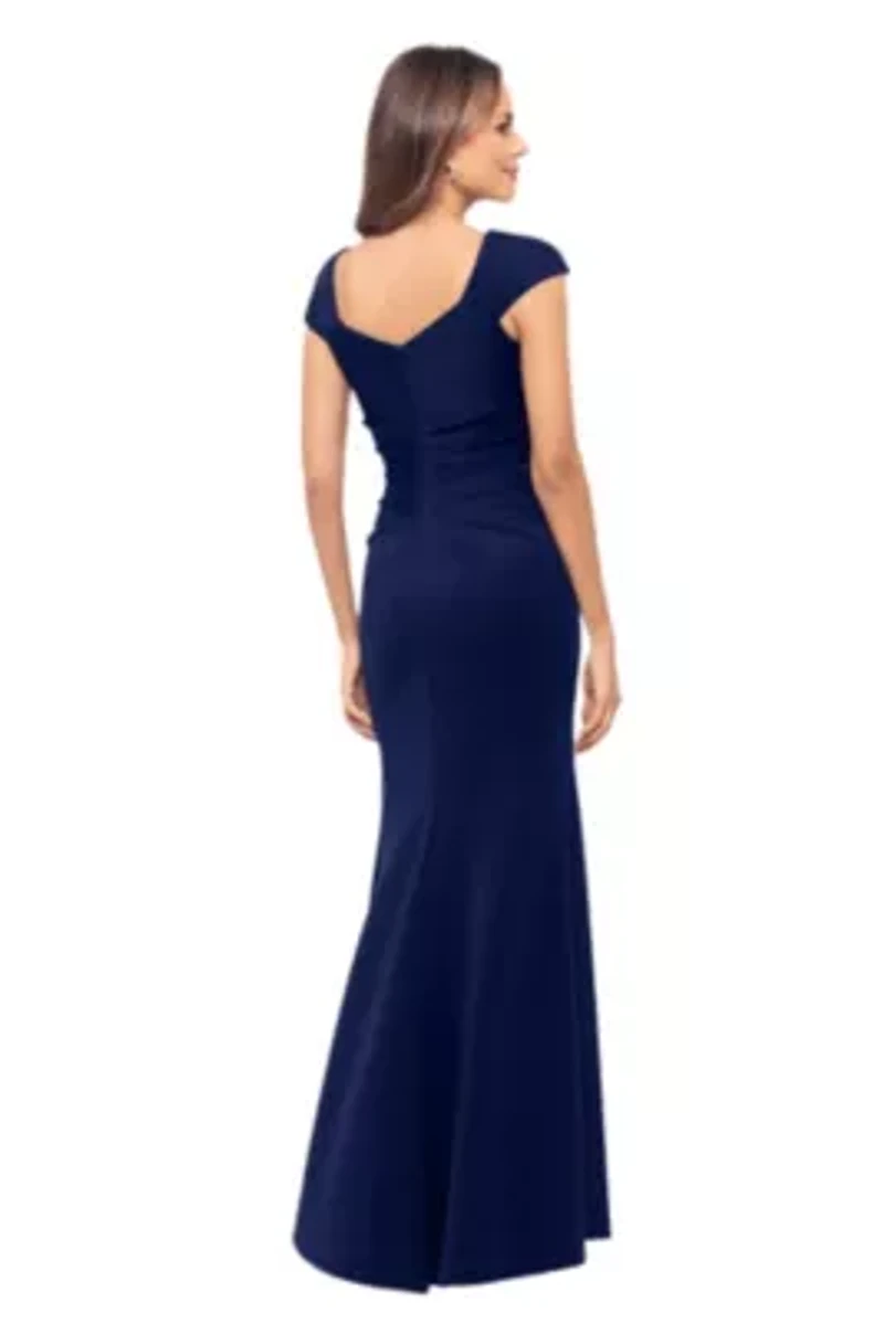 Women's Cap Sleeve Asymmetrical Solid Scuba Gown