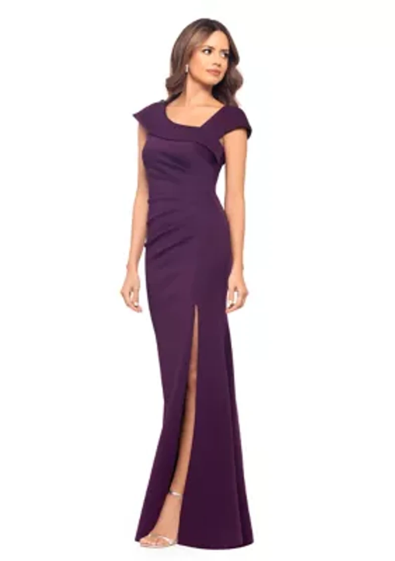 Women's Cap Sleeve Asymmetrical Solid Scuba Gown