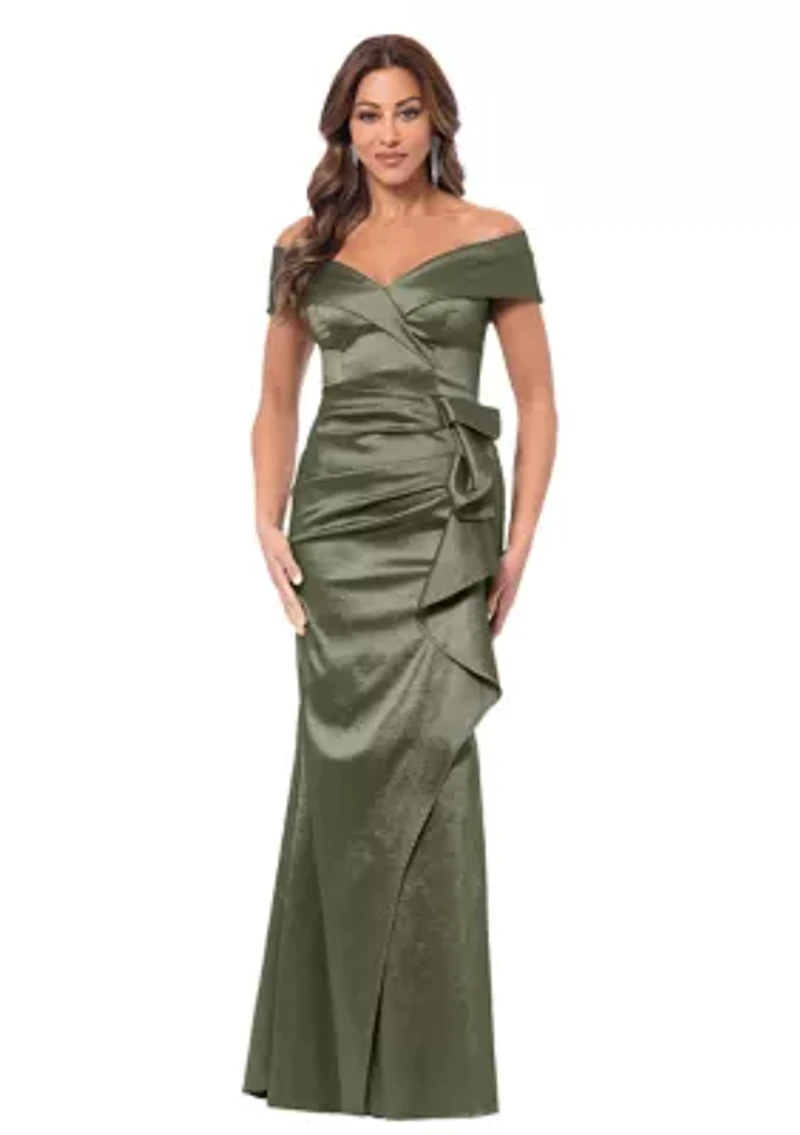 Women's Sleeveless Off the Shoulder Solid Ruffle Gown
