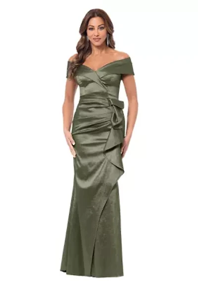 Women's Sleeveless Off the Shoulder Solid Ruffle Gown