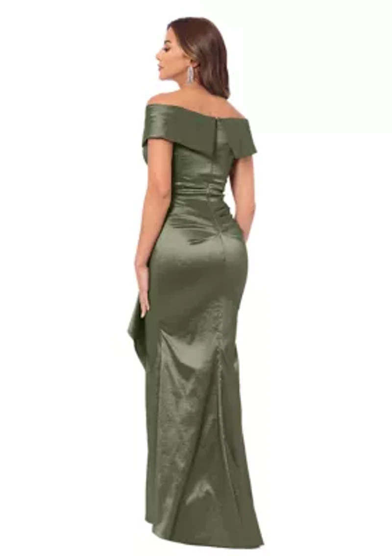 Women's Sleeveless Off the Shoulder Solid Ruffle Gown