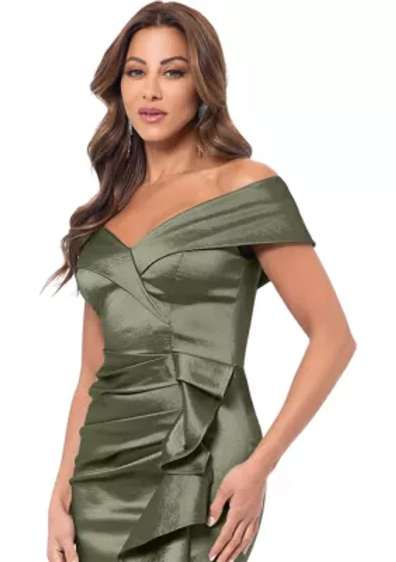 Women's Sleeveless Off the Shoulder Solid Ruffle Gown