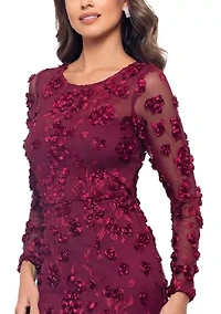 Women's Long Sleeve Fit and Flare Appliqué Gown