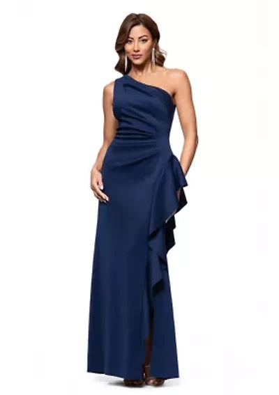 Women's One Shoulder Side Ruffle Gown