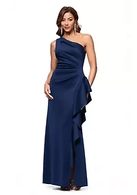 Women's One Shoulder Side Ruffle Gown