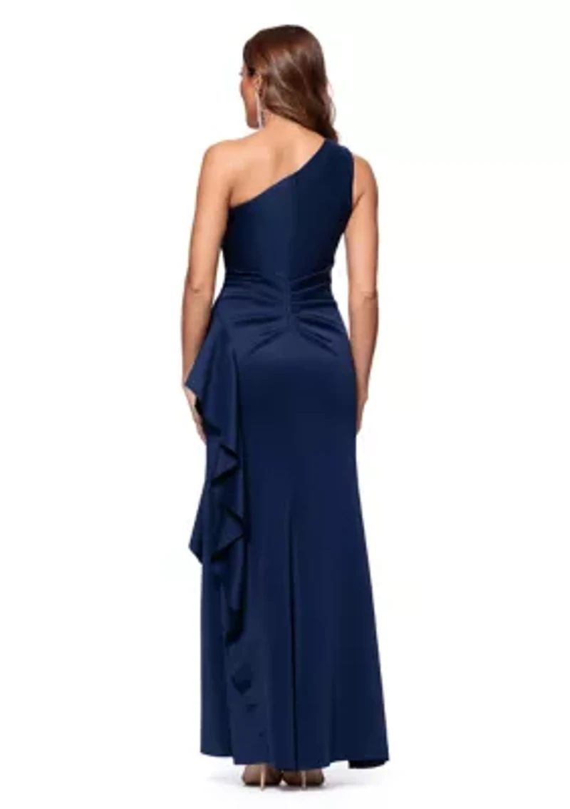Women's One Shoulder Side Ruffle Gown