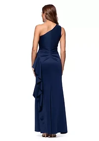 Women's One Shoulder Side Ruffle Gown