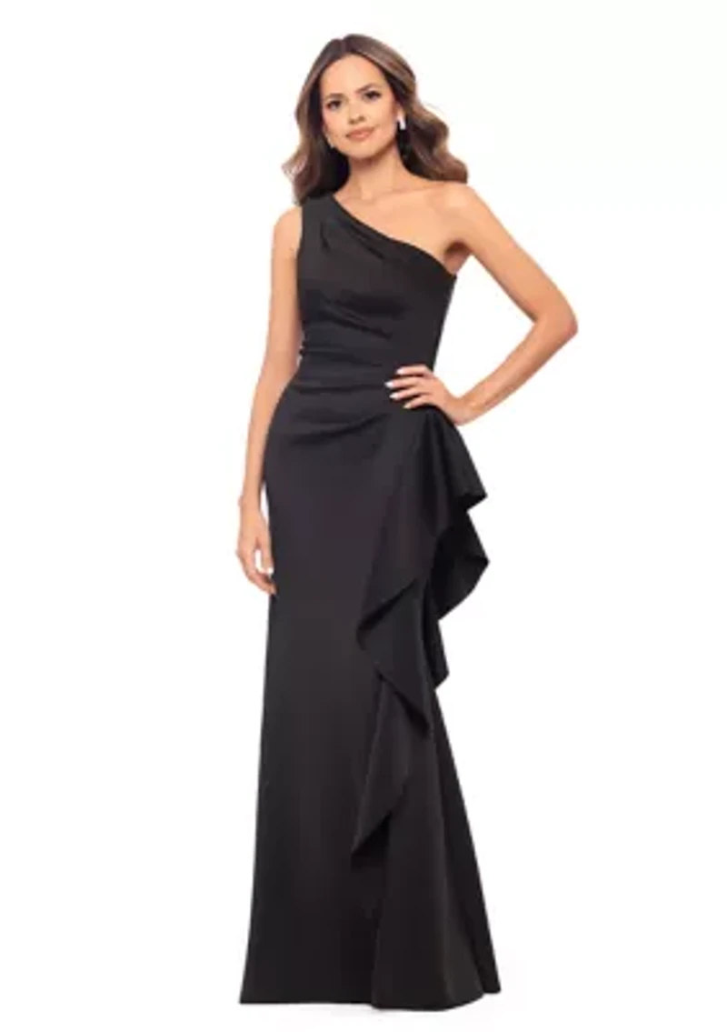 Women's One Shoulder Side Ruffle Gown