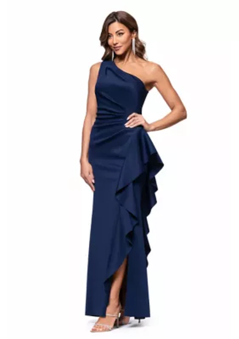 Women's One Shoulder Side Ruffle Gown