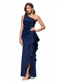 Women's One Shoulder Side Ruffle Gown