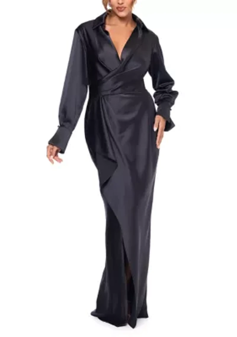 Women's Long Sleeve Satin Slim Gown