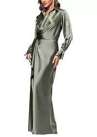 Women's Long Sleeve Satin Slim Gown