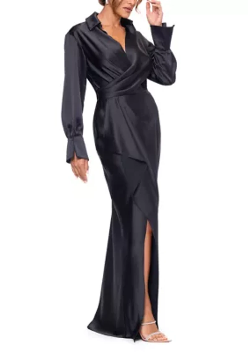 Women's Long Sleeve Satin Slim Gown