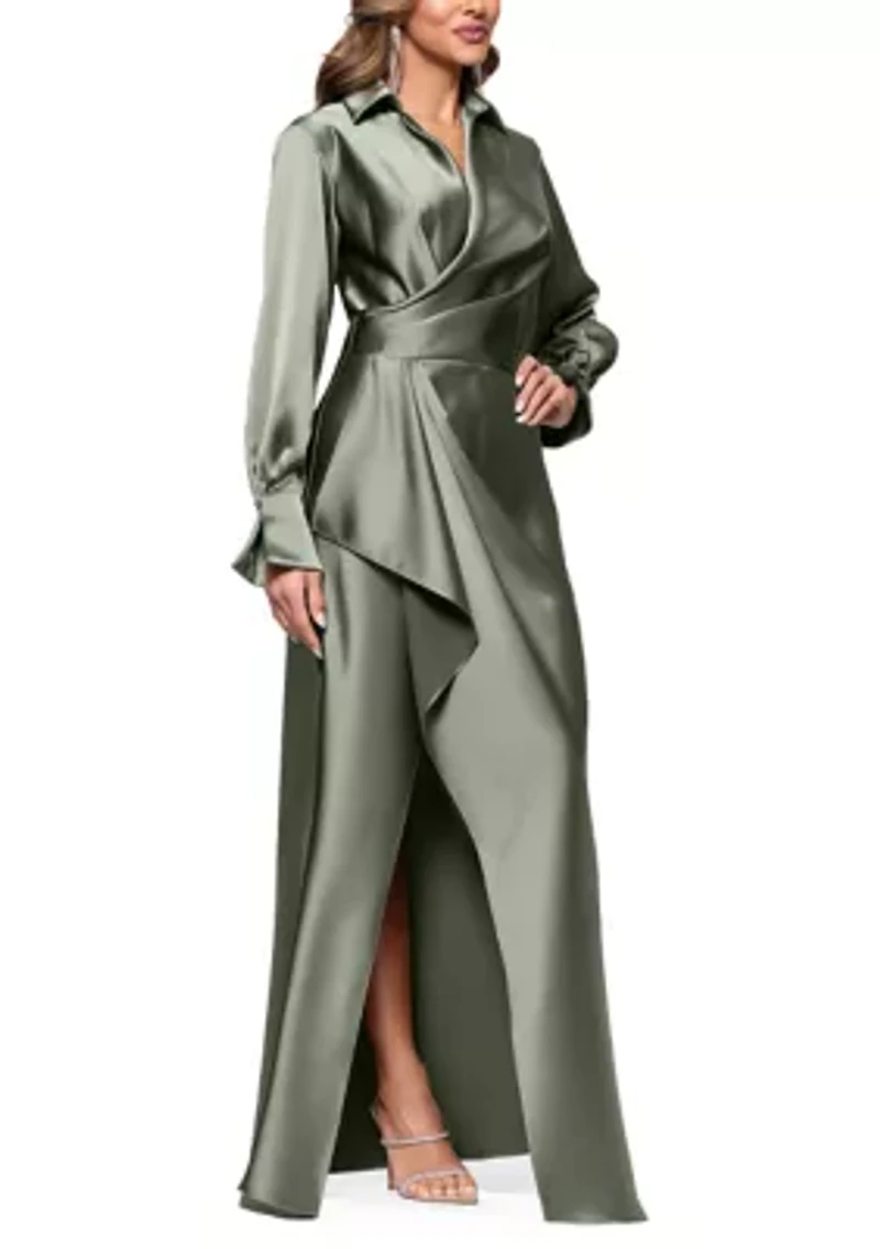 Women's Long Sleeve Satin Slim Gown