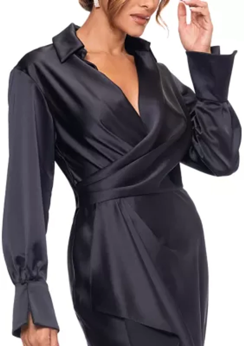 Women's Long Sleeve Satin Slim Gown