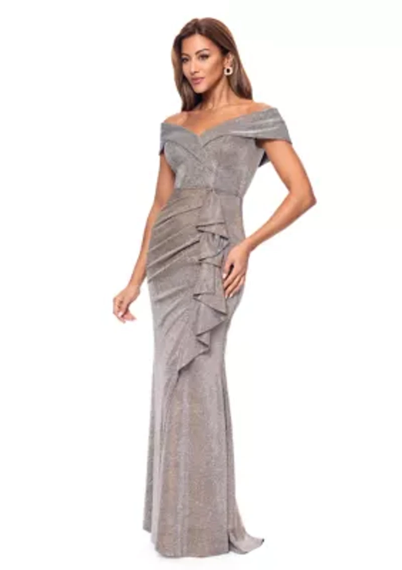 Women's Sleeveless Off the Shoulder Side Ruffle Gown