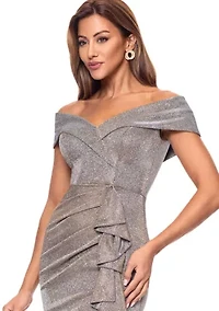 Women's Sleeveless Off the Shoulder Side Ruffle Gown