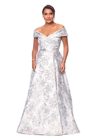 Women's Sleeveless Off the Shoulder Floral Print Scuba Gown