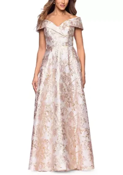 Women's Sleeveless Off the Shoulder Floral Print Scuba Gown