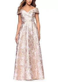 Women's Sleeveless Off the Shoulder Floral Print Scuba Gown