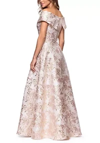 Women's Sleeveless Off the Shoulder Floral Print Scuba Gown