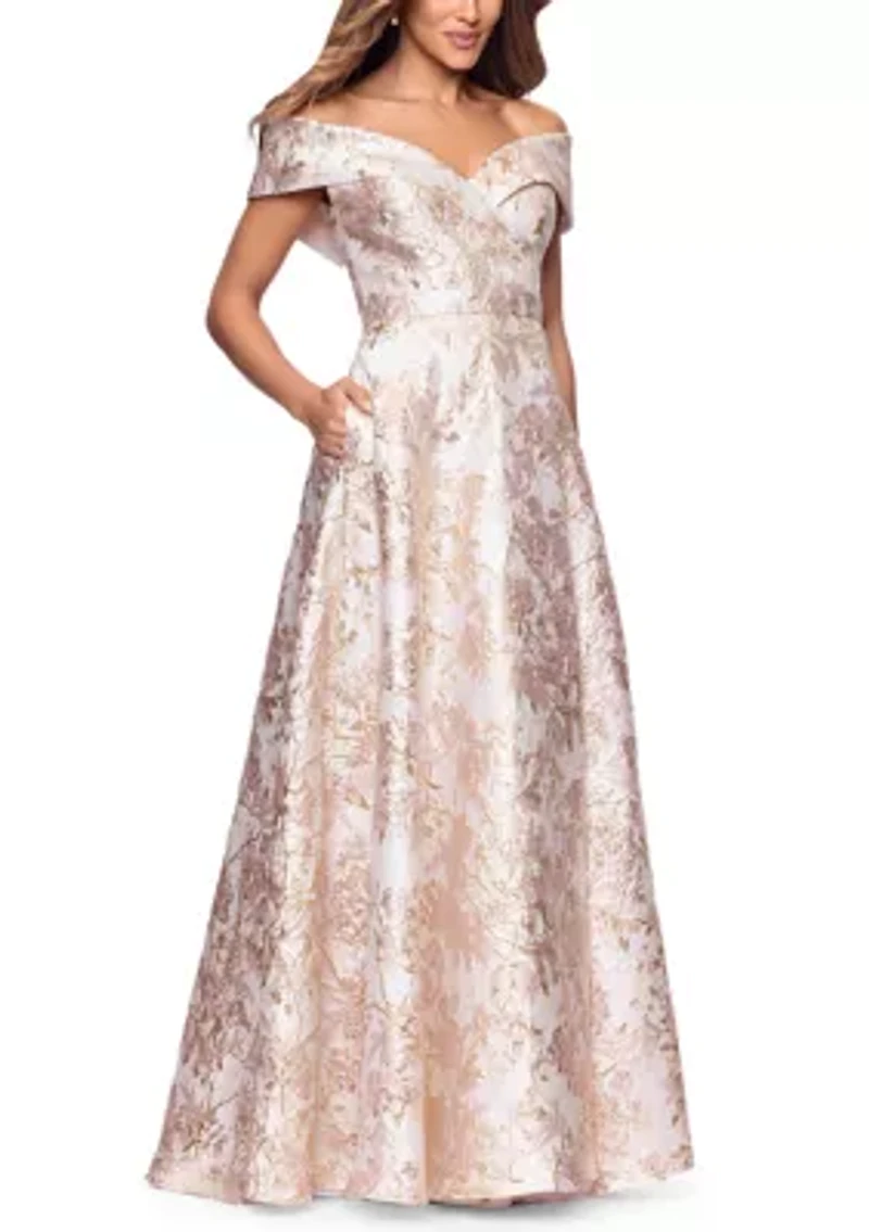 Women's Sleeveless Off the Shoulder Floral Print Scuba Gown