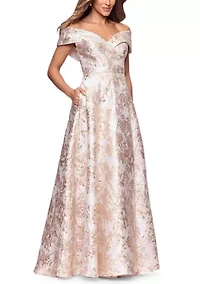 Women's Sleeveless Off the Shoulder Floral Print Scuba Gown