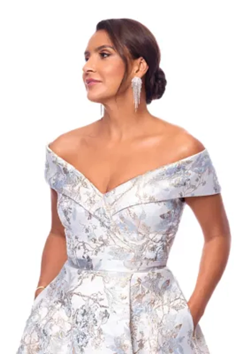 Women's Sleeveless Off the Shoulder Floral Print Scuba Gown