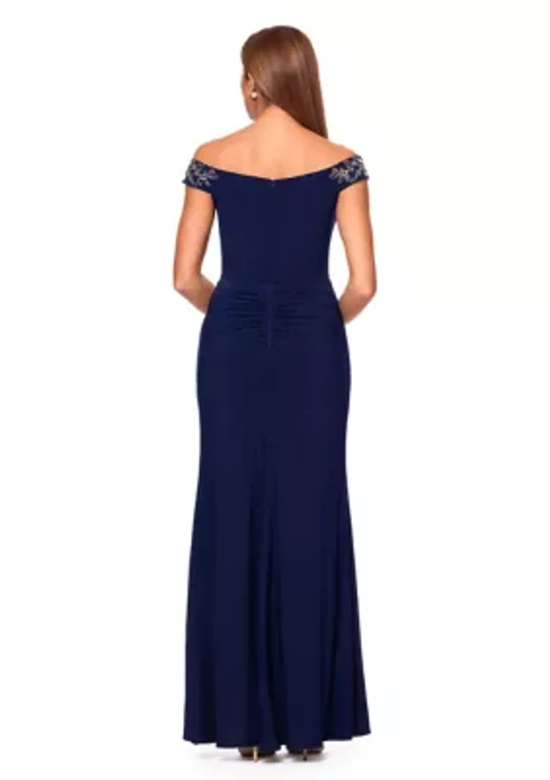Women's Sleeveless Off the Shoulder Solid Embellished Gown