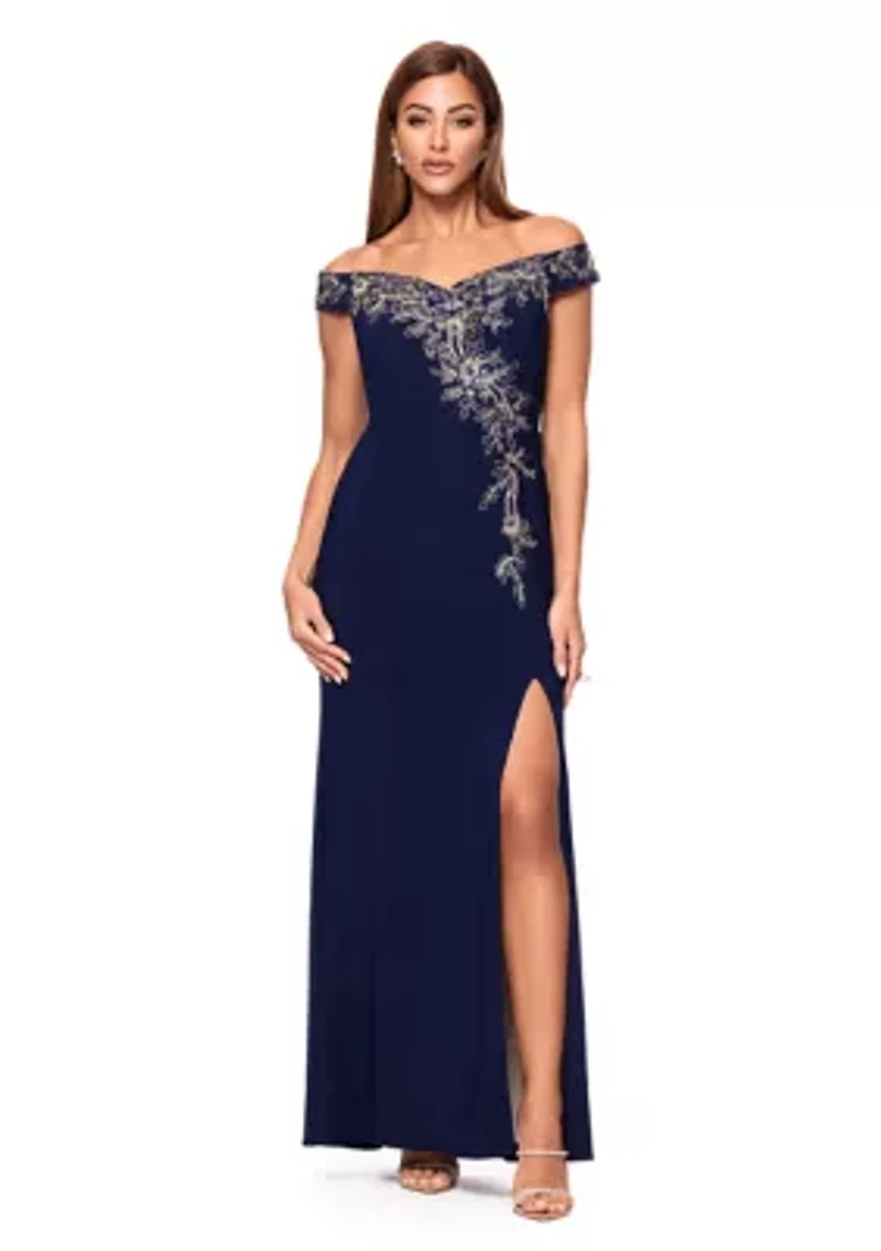 Women's Sleeveless Off the Shoulder Solid Embellished Gown