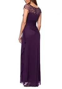 Women's Short Sleeve Mesh Beaded Yoke Gown