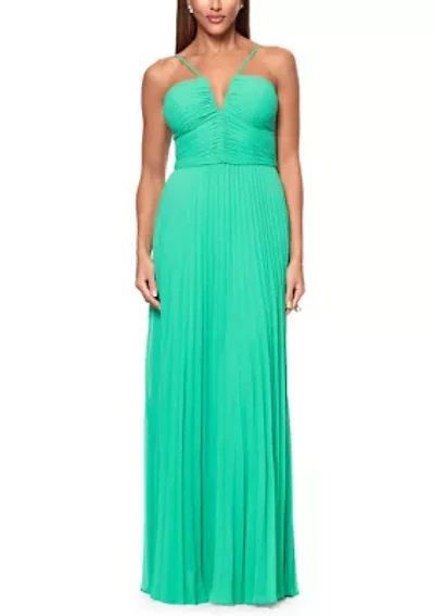 Women's Halter Pleated Satin Gown