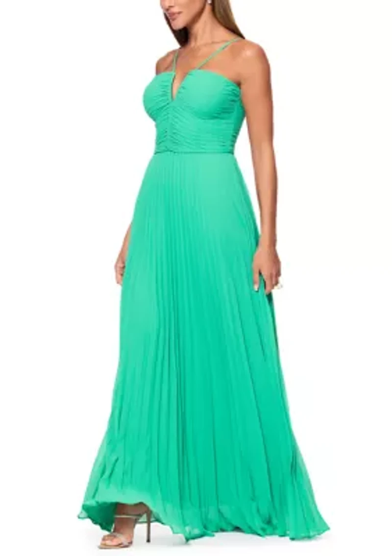 Women's Halter Pleated Satin Gown