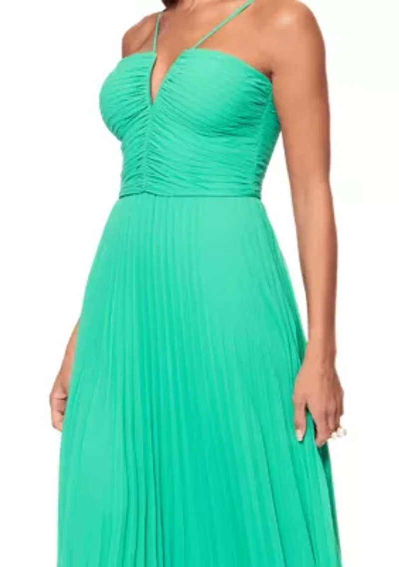 Women's Halter Pleated Satin Gown