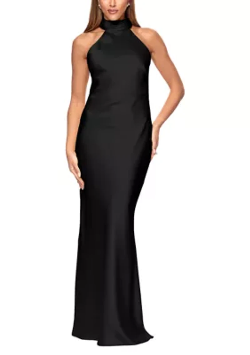 Women's Satin Tie Neck Gown