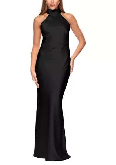 Women's Satin Tie Neck Gown