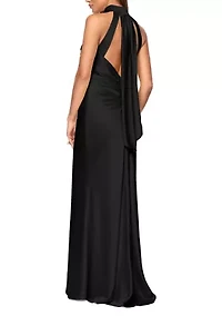 Women's Satin Tie Neck Gown