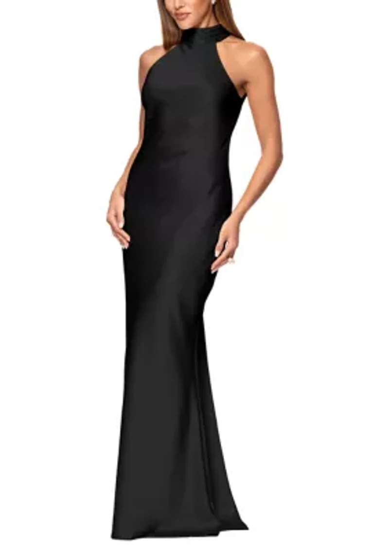 Women's Satin Tie Neck Gown